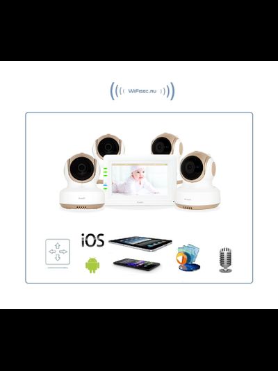 Ramili Baby RV1000X4  Двух режимная  видеоняня, монитор сенсорный 4,2" (11 см.) и 4-ре моторизированные видеокамеры (4 штуки). Датчик температуры. HD