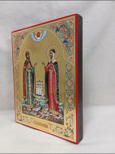 Петр и Феврония Муромские, Святые Чудотворцы. Рукописная икона. 22х28см.