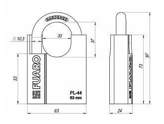 Замок навесной Fuaro PL-4463 (63 мм) 3 "англ." кл. БЛИСТЕР