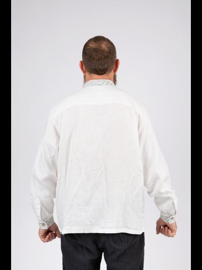 Деловая сорочка &quot;Здрава&quot; белый лён/серая вышивка