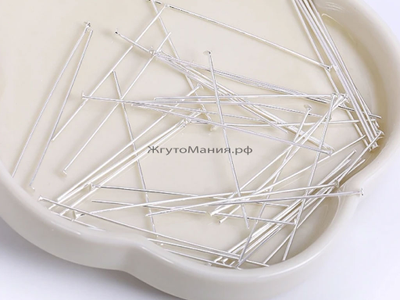 ПИН "ГВОЗДИК" СО ШЛЯПКОЙ, цвет СЕРЕБРО, материал Латунь, длина 50мм (10 штук)