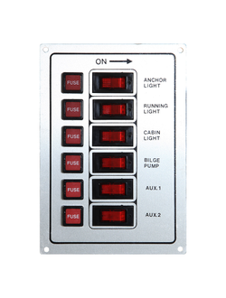 Панель выключателей с предохранителями, 6 клавиш, белая