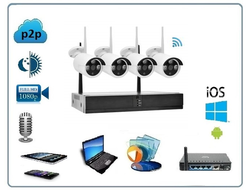 NVR+4IPC 3M Wi-Fi Комплект беспроводной системы видеонаблюдения, видеорегистратор + 4 видеокамеры, FullHD (XMeye)