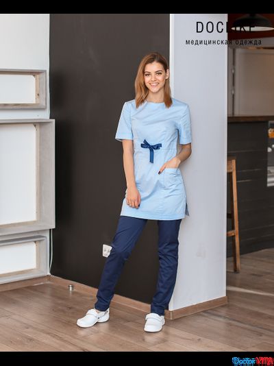 БЛУЗА DOCLIKE DL416 голубая с лентой