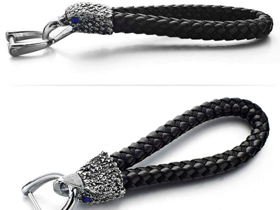 БРЕЛОК С КОЖАНЫМ ПЛЕТЁНЫМ РЕМЕШКОМ «ГОЛОВА ОРЛА»