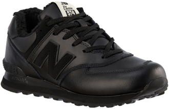 New Balance 574 All Black Leather с мехом