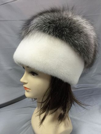 Женская шапка норковая  Ретро Лилия натуральный  мех зимняя, белая Арт. ц-0136
