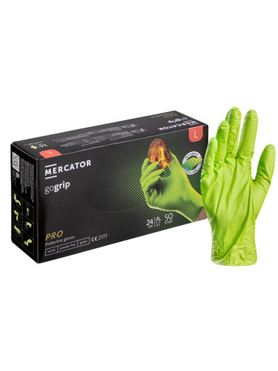 Перчатки нитриловые ОСОБОПРОЧНЫЕ с текстурированной ладонью GOGRIP, ЗЕЛЕНЫЕ