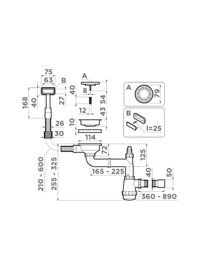 Арматура для одночашевых моек с прямоугольным переливом WK-1-GM