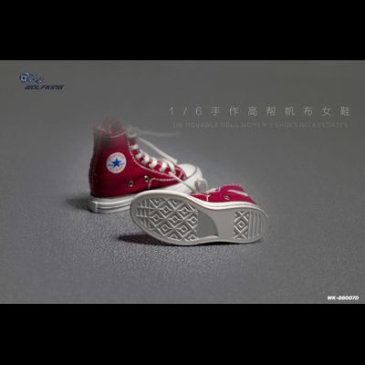 Женские кеды (красные) 1/6 hand-made high-top canvas women's shoes (WK-88007D) - WOLFKING