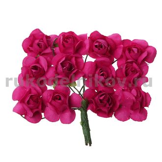 бумажные цветы "Роза", цвет-фуксия темная, 20х80 мм, 12 шт/уп