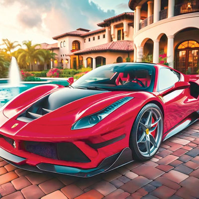 картина на холсте 80 х 80 см Феррари у виллы