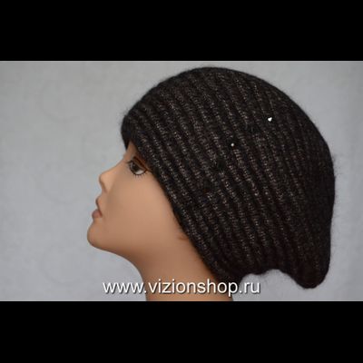 Женский берет в полоску вязаный Vizio Италия 6478 коричневый