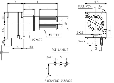 Потенциометр B100kOm, 1 шт.