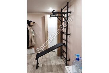 ШВЕДСКАЯ СТЕНКА РЕКОРД X1 (С ОПОРОЙ НА ПОЛ) со скамьёй, цвет чёрный