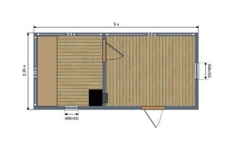 Каркасная баня 5х2,35 м