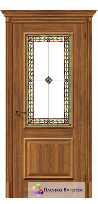 Витражная пленка, витражная пленка самоклеющаяся, пленочный витраж с классическим рисунком в дверь