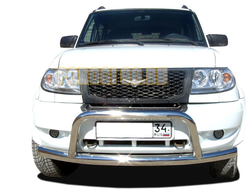 Защита переднего бампера радиус с низкой скобой d76/60 для УАЗ Патриот 2005-2014