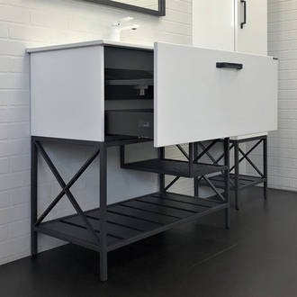 Тумба-умывальник "Бредфорд-90" белый глянец/графит, с раковиной COMFORTY 90E белая