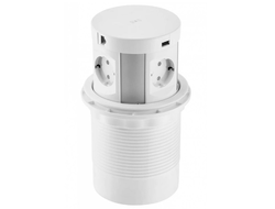 Удлинитель круглый врезной COMFORT PLUS 4 розетки, 2xUSB, 2xRJ45, индукционная зарядка 5W, белый AE-BPW4S120P-10 с проводом 1,5 метра GTV *