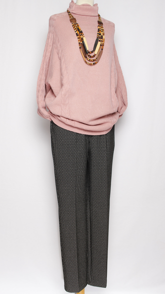 Джемпер кимоно "ВЫСОКИЙ ВОРОТ КОСЫ" малахит, бежевый, лаванда, розовый р.46-56