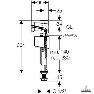 Впускной клапан  (механизм) подвод снизу 1/2" для бачка унитаза Impuls Basic 340 GEBERIT 136.732.00.1