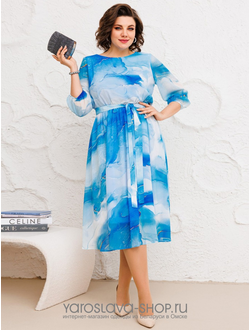 Модель: 5247.Роскошное платье из шифона в голубом оттенке.