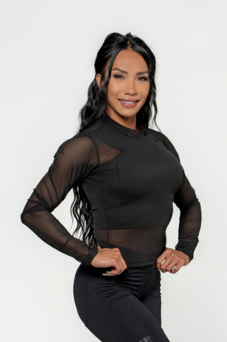 NEBBIA WOMEN'S MESH LONG SLEEVE TOP INTENSE SHEER 847 GOLD