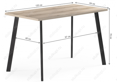 Стол Тринити Лофт 120 25 мм делано светлый / черный матовый