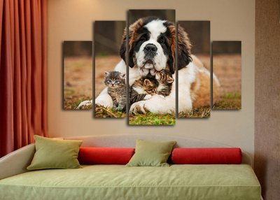 Модульная картина "Сенбернар и малыши"