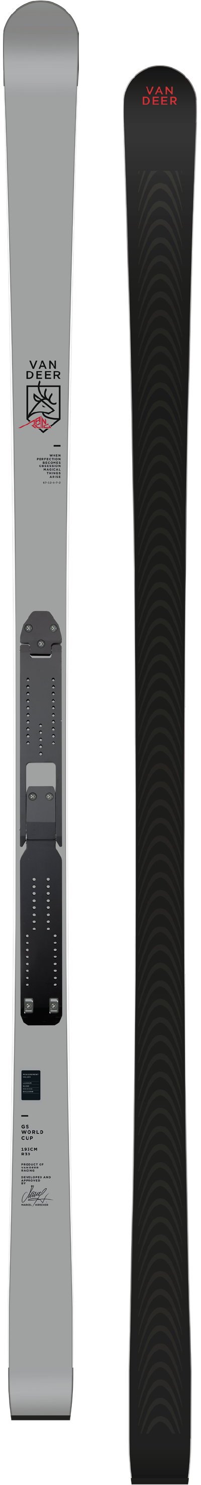 Для слалома-гиганта Van Deer GS WORLD CUP RACING 193cm R30 grey [ALU WORLD CUP PLATE] + Marker; COMP 20 DIN 11-20 (black/grey)