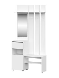 Токио вешалка с зеркалом (прихожая) Белый текстурный