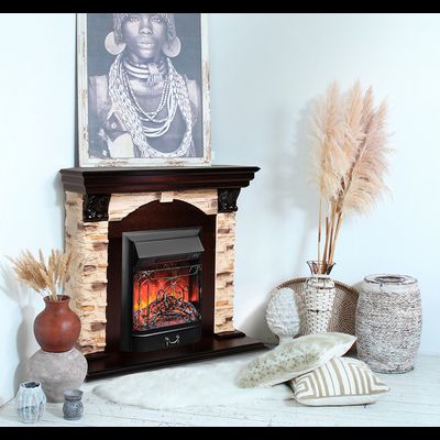 Угловой электрокамин Dublin Rock AO с очагом Majestic RC