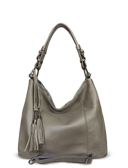 (АРТИКУЛ: 10040/52) СУМКА МЕШОК ЖЕНСКАЯ, НЕБОЛЬШАЯ, НАТУРАЛЬНАЯ КОЖА, СЕРАЯ С БЕЖЕВЫМ ОТТЕНКОМ, РУЧКА И РЕМЕНЬ ЧЕРЕЗ ПЛЕЧО