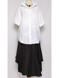 Рубашка хлопок "ШИТЬЕ ЦВЕТОК" белая, лаванда, чёрная р.44-48