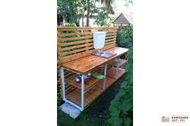 Стол кухонный уличный с мойкой. Лиственница+сосна