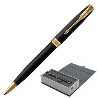 Ручка подарочная шариковая PARKER "Sonnet Core Matt Black GT", черный лак, позолоченные детали, черная, 1931519