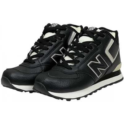 New Balance 574 Mid Black White Leather с мехом женские