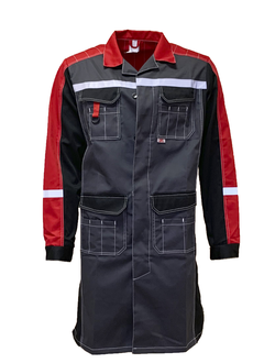 Халат ФОРМУЛА мужской, тк. смесовая 65%ПЭ + 35%ХБ, пл. 240 г/м2, ВО, цв. темно-серый/красный