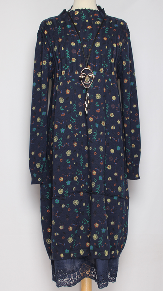 ПЛАТЬЕ БОХО хлопок "ПРОВАНС ТЮЛЬПАН ВОЛАН" синее р.46-54