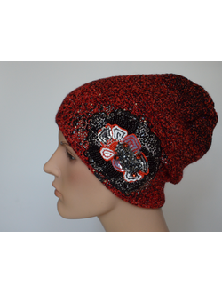 Вязаная женская шапка с украшением бисером Vizio Италия 6119 красная
