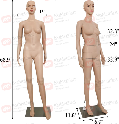WG1/010 Манекен женский из пластика ростовой 175 см, телесный цвет, на металлической подставке