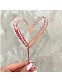 Топпер акриловый "Сердце" тонкий (роз. золото)