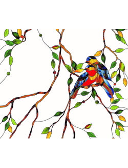 Витражная пленка, витражная пленка самоклеющаяся под заказ,пленочный витраж флора с птицами