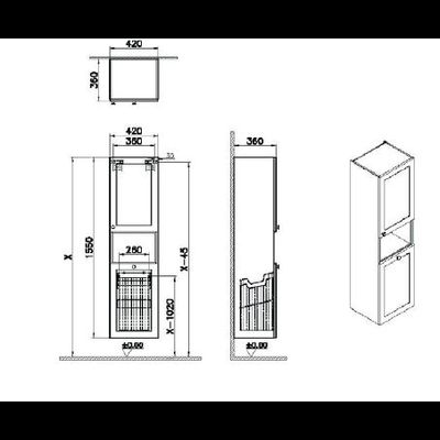 Пенал высокий, Vitra Root Classic, 40 см, с корзиной для белья, матовый серый, правосторонний, 68526