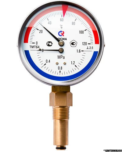 Термоманометр радиальный РОСМА 80х1/2 150С 1,6МПа ТМТБ-31Р.1 шток 46мм (нижнее радиальное подкл.)