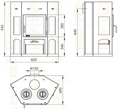 Печь-камин Енисей с плитой, Мета - Бел (Беларусь)