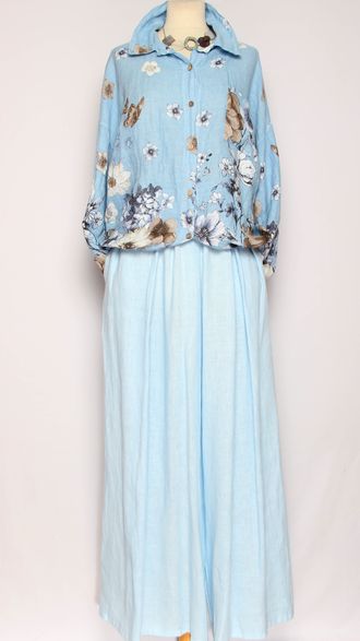 Юбка-брюки "Лён широкие палаццо" голубые р.48-54