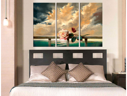 Модульная картина "Ванильные облака и роза"