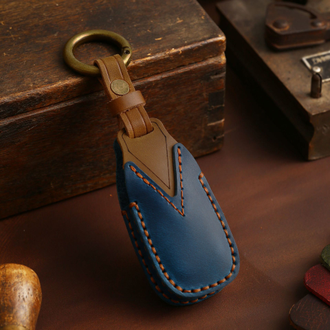 Синий чехол для смарт ключа Ford focus 3, Mondeo 4, Kuga (кожа)